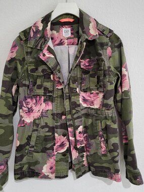 Gap Kids Girls Floral Camo Utility Shirt Jacket SZ XL